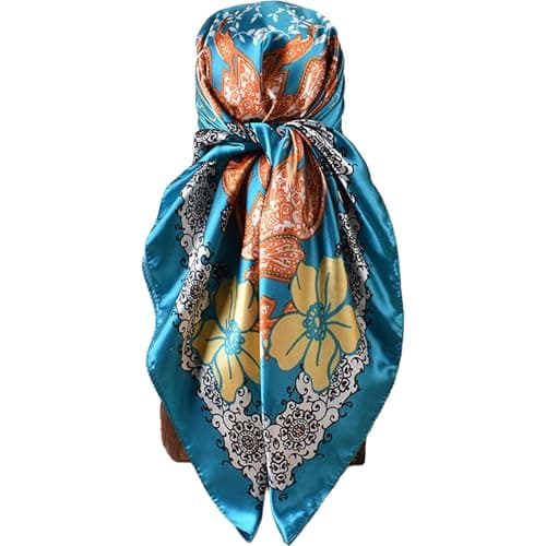 GKJU Hair Bandanas Paisley Scarf for Women Lightweight Silk Satin Neck Head Scarves for Sleeping Wraps Handbags Scarf 35 Inches (XB253 blue)