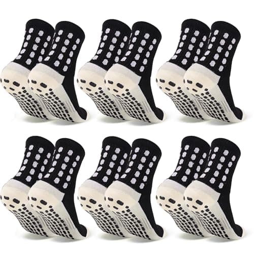 Barrlves 6 Pairs Kids Grip Soccer Socks Cushioned Non Slip Football Athletic Sports Socks for Boys Girls (US, Alpha, Medium, Regular, 6 Pairs Black-1)