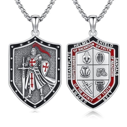 XIXLES Large Knights Templar Pendant Sterling Silver Armor Of God Necklace