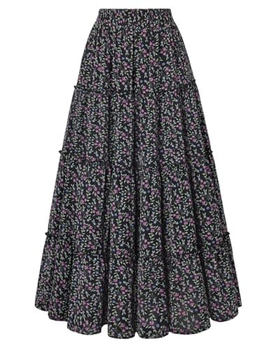 Scarlet Darkness Women's High Waist Floral Tiered Maxi Skirt with Pockets
