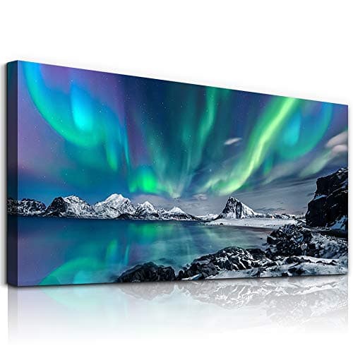 Farmhouse Wall Decor For Living Room Canvas Wall Art For Bedroom Blue Aurora Scenery Paintings Modern Bathroom Canvas Art Print Ready To Hang Office Pictures For Home Room Wall Decorations Artwork