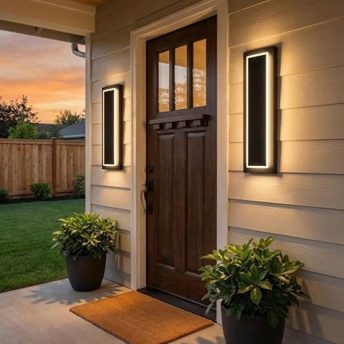 Picico 12" Modern Outdoor Wall Light, 4.33" Wide Covers Junction Box Dimmable Modern Outdoor Lights 3000K-6000K, IP65 Waterproof Black Long LED Exterior Wall Light Fixtures for Porch Garage Front Door