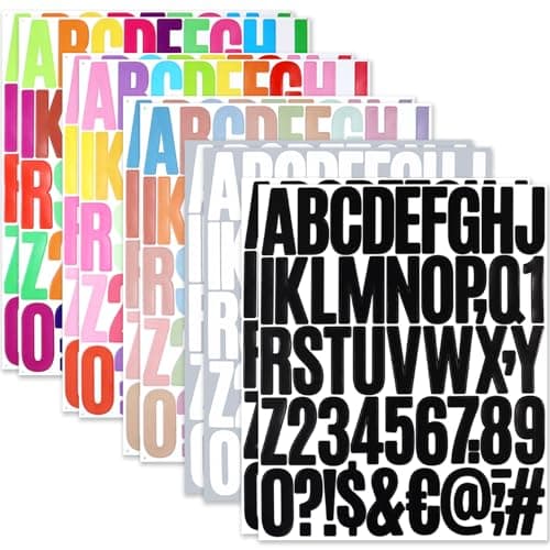 BINLINHONGO 490 Alphabet Number Stickers, 10 Sheets 2 Inch Self-Adhesive Vinyl Letters Sticker Decals for Doors, Mailboxes, Scrapbooks, Bottles - Mixed Colors