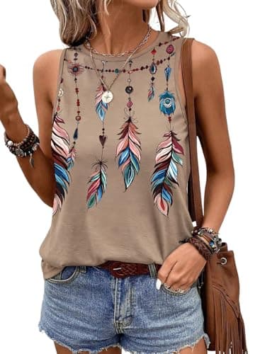 SHEWIN Womens Tank Tops Lightweight Sleeveless Tops for Women Casual Crewneck Summer Tops for Women 2026 Khaki Small