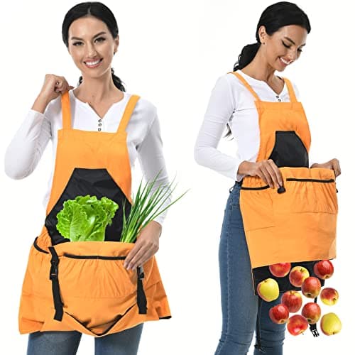 TISEMENT Gardening Apron, 8Oz Waterproof Canvas Garden Apron with Quick Release Pockets for Harvesting, Great Gardening Gifts for Women.