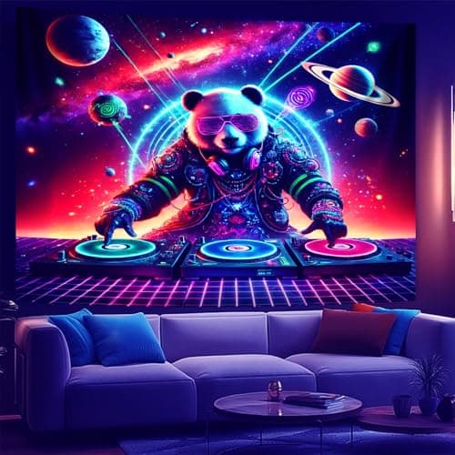 NYZE Blacklight Tapestry Panda Music Wall Tapestry Art Party Banner Colourful Poster Design Tapestries for Hip Hop College Dorm Room Bedroom Wall Decor 59in×51in