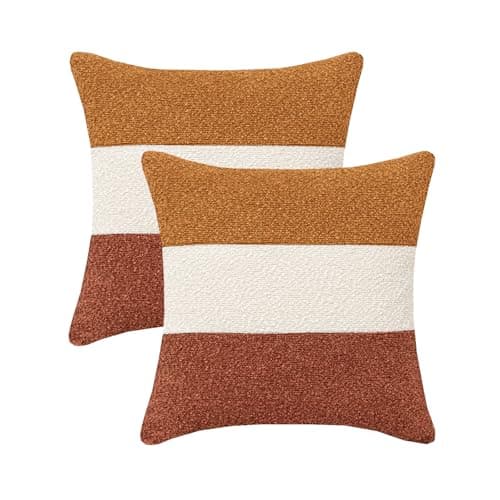 Vfuty 20x20 Boucle Pillow Covers Set of 2 Midcentury Decorative Pillow Cover Modern Neutral Sofa Pillow Cases for Couch Bed Living Room Boho Farmhouse Home Decor,Orange Brown/Cream/Rust