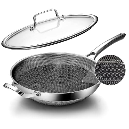 NeoForge Wok Pan,12 Inch Hybrid Wok with Lid, Frying Pan Cookware, Stainless Steel Woks & Stir-fry Pans Nonstick, Dishwasher Safe, PFOA Free, Compatible with All Cooktops