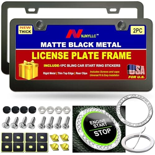 Matte Black License Plate Frames, 2 Pack Aluminum Car Tag Holder
