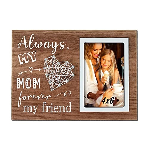 Buecasa Mom Gifts from Daughter and Son - Mother Birthday Picture Frame String Heart in Grainwood 4x6 Inches - Always My Mom Forever My Friend