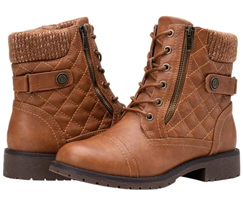 Vepose Women's Ankle Boots, Lace up Casual Combat Booties, 927 - Yellow Brown, Size 5 US - Knitting Wool (CJY927 brown 05)