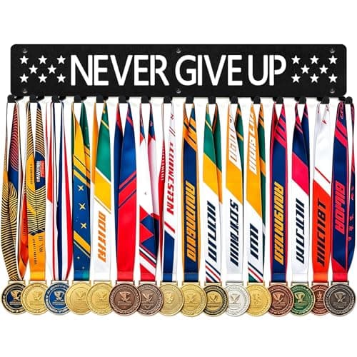 Monlyey Medal Hanger Display, Medal Holder for Running, Gymnastics, Soccer and Race Medals (Never Give UP - Black)