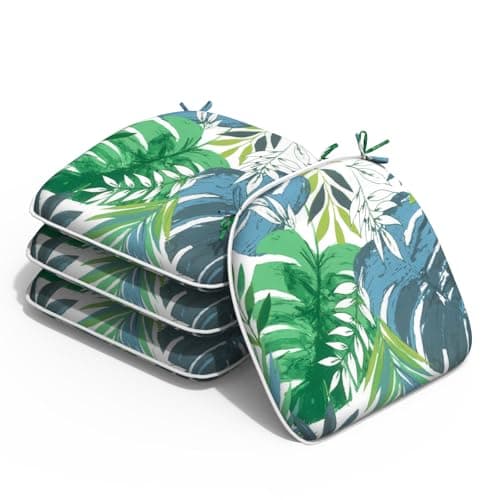 Melody Elephant Outdoor Chair Cushions 16"x17" Set of 4, Water Resistant Patio Chair Pads with Ties, Seat Cushions for Home Garden Furniture Decoration, Islamorada Blue Green