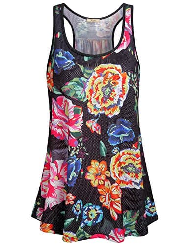 Miusey Bohemian Tank Tops for Women,Ladies Trendy Racerback Shirts Flatteringly Slim Fit Softness Outwear Island Travel Beach Volleyball Covers Bikini Outside Black S