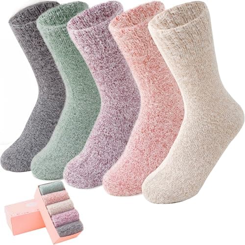 ICEIVY Womens Fuzzy Socks Thick Soft Warm Winter Fluffy Cozy Cabin 5 Packs Casual Home Sleep Socks with Gifts Box (US, Numeric, 5, 9, Regular, Regular, Multicolor-A5)
