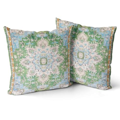 Snycler Boho Throw Pillow Covers 20x20 inch Set of 2 Boho Rug Carpet Double Sided Pattern Short Plush Cotton Soft Pillow Case Cushion Cover Pillowcase for Couch Sofa Bed Decorative (Green)