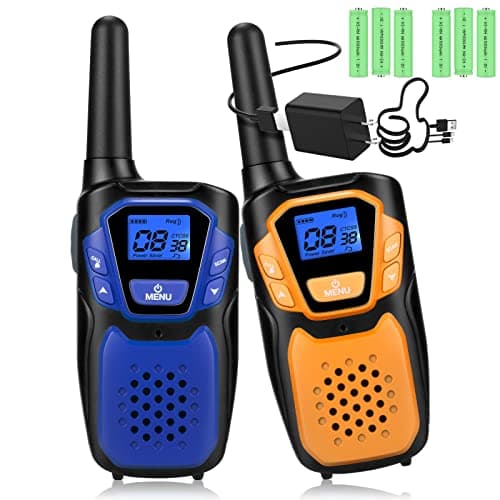 Walkie Talkies for Adult,Rechargeable Long Range Walky Talky with Batteries and Charger,Portable Two Way Radio with NOAA Weather Alert for Hiking Camping and Skiing(Blue and Orange2 Pack)