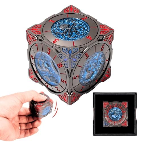 Froggod Roulette Dice Spinner 7-in-1 Metal DND Dice Set with 3D Relief – Mechanical DND Spinner for Dungeons and Dragons Gifts, DM & Players(Black Blue)