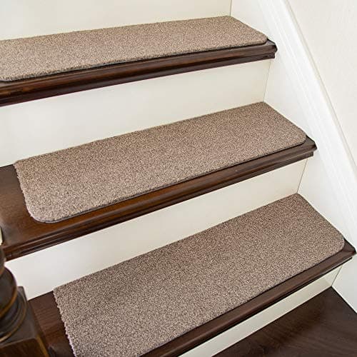 COSY HOMEER Stair Treads Non-Slip Carpet Mat 28inX9in Indoor Stair Runners for Wooden Steps, Stair Rugs for Kids and Dogs, 100% Polyester TPE Backing 7pcs,Beige,Protect Floor