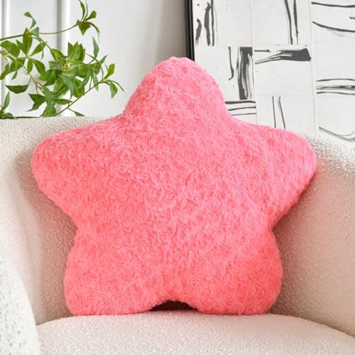 ZCNYCLAM Star Pillow, 14.9" Star Shaped Plush Pillow for Couch Bed Sofa, Cute Decorative Throw Pillows with Soft Faux Fur Room Decor for Bedroom Living Room (Rose Pink)