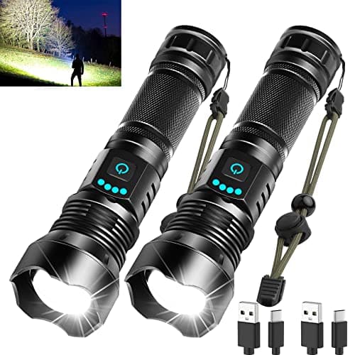 Foleto Rechargeable LED Flashlights High Lumens,Super Bright Flashlight, Powerful Tactical Handheld Flash Light, 5 Modes Zoomable Waterproof Flash Lights for Camping, Emergency