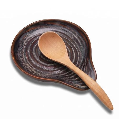 Joyfulhive Farmhouse Ceramic Spoon Rests Holder,Coffee Spoon,Cooking Utensil,Ladles, Tong for Kitchen Counter Stove Top (Antique Gold)