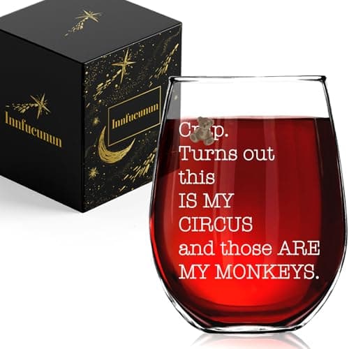 Innfueunun Funny Mom Wine Glass Gifts,Turns Out This Is My Circus These Are My Monkeys,Funny Mom Birthday Christmas Presents from Daughter Son-15oz