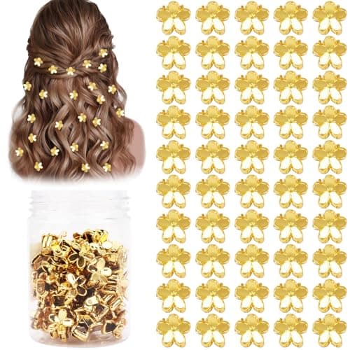 Atoden Mini Flower Hair Clips Small 50Pcs Cute Tiny Claw Clips for Bangs Thin Fine Hair Barrettes Decorative Floral Hair Accessories for Women Girls Teens (Gold)