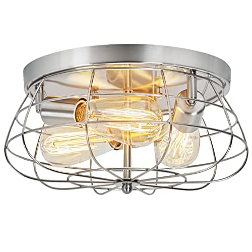 foucasal Flush Mount Ceiling Light Brushed Nickel Ceiling Light Fixture 3-Light Modern Flush Mount Ceiling Light Metal Cage Kitchen Ceiling Light Fixtures for Bedroom, Living Room, Hallway Foyer