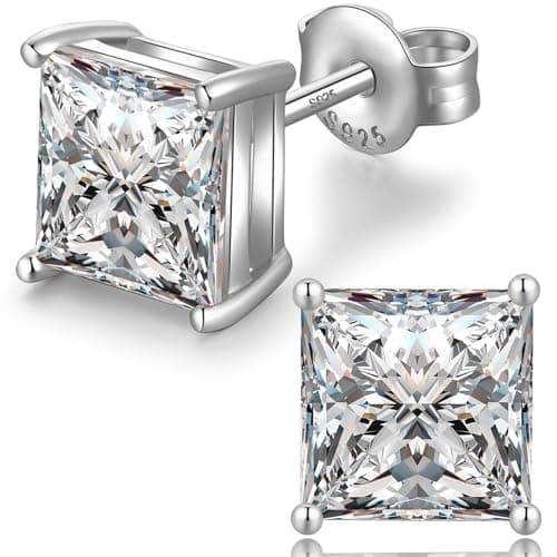 Square Diamond Earrings for Men Womens Studs Earrings Square Sterling Silver Cubic Zirconia Earring Diamond Studs 6mm