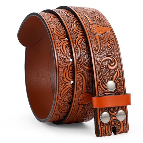 WERFORU Western Leather Belt Strap for Men Women Cowboy Western Belts without Buckle Men Western Leather Belt for Jeans Pants Dresses,B-brown,Fit Size 33"-37"