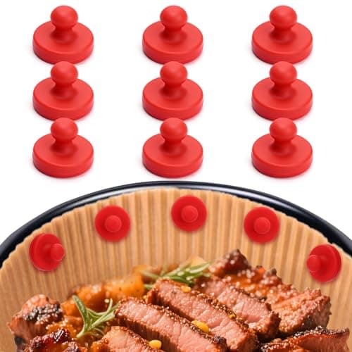 Mity Rain12PCS Air Fryer Magnets Silicone Buckle for Parchment Paper Liners, High-Temp Resistant Air Fryer Accessories, Prevent Burning, Safely Lock Paper from Heating Element or Covering Food (Red)