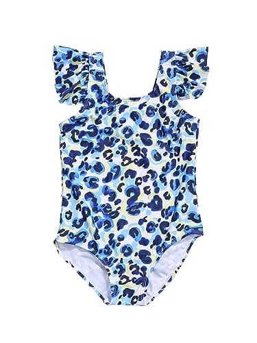 LIZENS Girls' Swimsuit One Piece Beach Bathing Suit for Girls Toddler Cute Kids Swimwear(BL059,6-7t) Blue Leopard