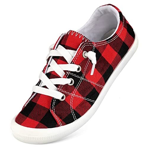 Women's Low Top Sneaker - Round Toe Comfort Casual Canvas Shoes Fashion Sneakers for Walking for Women Red Size 8.5