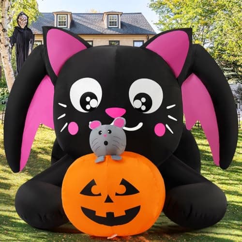 COMIN 5 FT Halloween Inflatables Cat with Pumpkin Outdoor Decorations