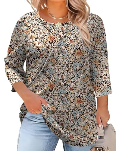 LOMON Plus Size Tshirts Elbow Length Tee Shirts for Women Crew Neck T-Shirts Fall Fashion for Women Spring Summer 2026 XL