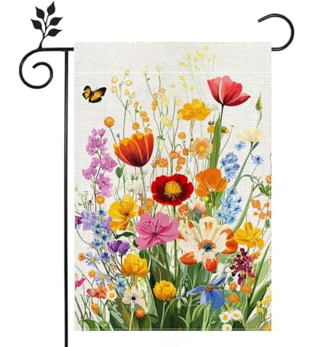 Spring Floral Garden Flag Colorful Flower Wildflowers Welcome Yard Outdoor Flag Double Sided 12x18 Inch