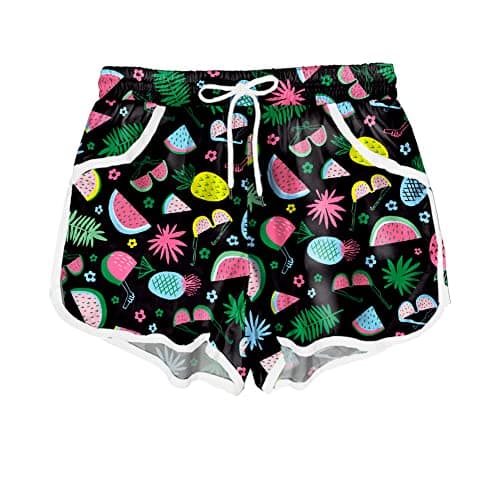 Girls Surfing Swim Shorts Watermelon Pineapple Athletic Summer Quick Dry Board Shorts 9-10 Years