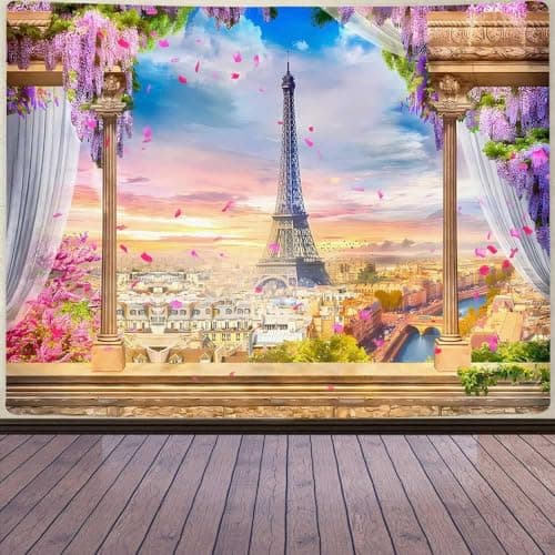 FENDROM Eiffel Tower Tapestry Paris Wall Blanket Large Flannel Art Tapestries France City Scenery Wall Decor Balcony Sunset Wall Hanging for Living Room Dorm Bedroom Home
