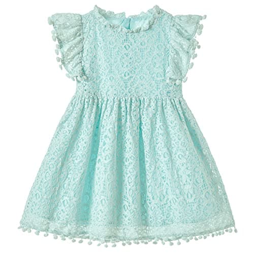 Niyage Toddler Girls Elegant Lace Pom Pom Flutter Sleeve Party Princess Dress Light Green 120