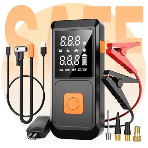GOLDFOREST Car Battery Jump Starter with Air Compressor 4000A 150PSI, Portable Car Jumper Starter (10L Gas/8L Diesel), 12V Jump Box with Auto-Stop Tire Inflator, LCD Display, LED Light, Jumper Cables