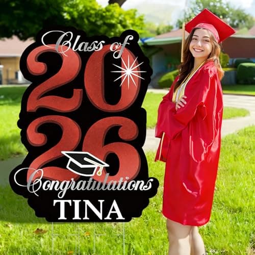 2026 Graduation Yard Sign Decoration,40 Inch Glitter Congrats Graduation Lawn Yard Signs with Stakes for Outdoor Large Waterproof Personalized Congrats Graduation Party Decoration Class of 2026(Red)