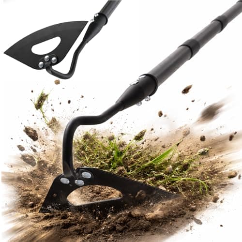 HANGMAICOME Garden Hoe Weeder Removal - Heavy Duty Weed Hoes for Gardening,55" Stand Up Long Handle, Sharp Hollow Blade,Push Pull Hand Weeding Tool for Garden Bed, Yard,Lawn Landscaping