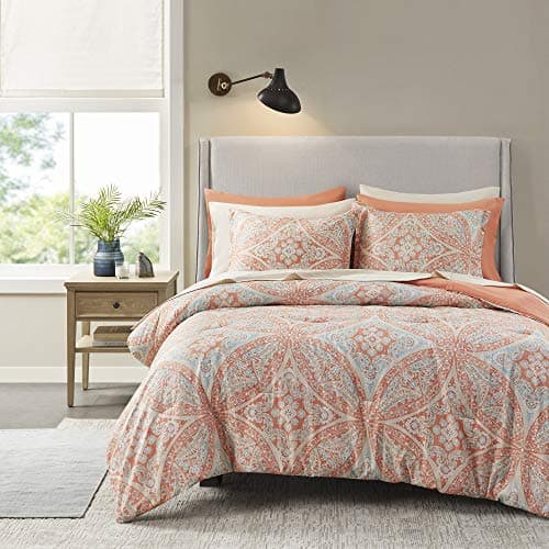 Comfort Spaces Gloria All Season Comforter Set, Full, 9 Piece, Coral