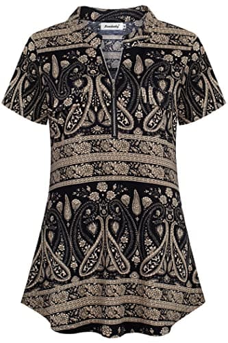 Ninedaily Black Shirts for Women,Short Sleeve Blouses Simple Colorblock Knitting Swing Relaxed Fit Vintage A Line Fashion Stretchy Shirts Form Fitting Petite Regular Slim Fitted Black Beige,M
