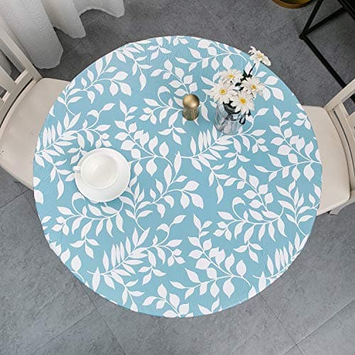 Pioggia Round Vinyl Fitted Tablecloth with Flannel Backing Elastic Table Cloth Waterproof Oil-Proof Plastic Table Cover Best for 57"-65" Round