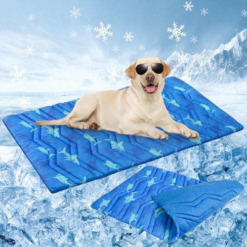 BEAUTYZOO Dog Cooling Mat- Upgraded Thicken Cooling Mat for Large Dogs Reversible(Cool & Warm) Pet Ice Cool Bed Washable & Portable, Summer Crate Pad for Big Dog Puppy Up to 100 lbs,Shark Blue 59X40IN