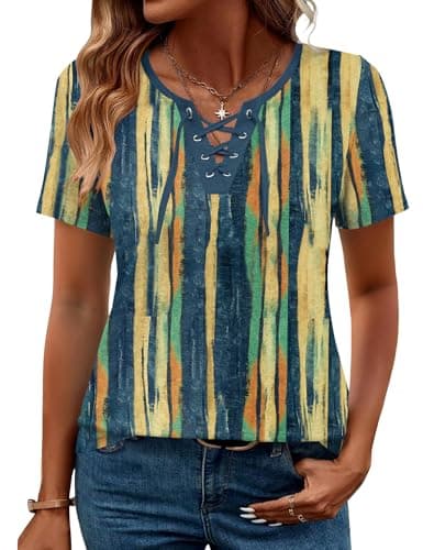 LOMON Loose Fit Spring Clothes for Women Short Sleeve Womens Tops Classic Crew Neck Blouses 2026 Summer Black