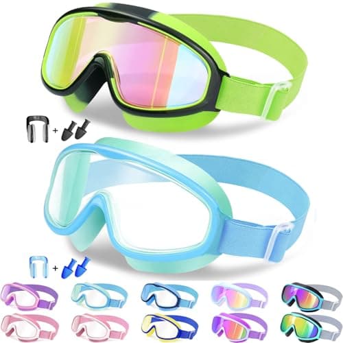 2 Pack Kids Swim Goggles for 3-14, Fabric Strap Wide View Anti Fog& UV