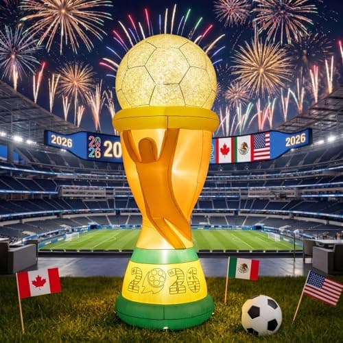 7FT World Football Champion Inflatable Outdoor Decorations Football Award Blow Ups with Built-in LEDs for Yard Party Lawn Decor (Trophy)